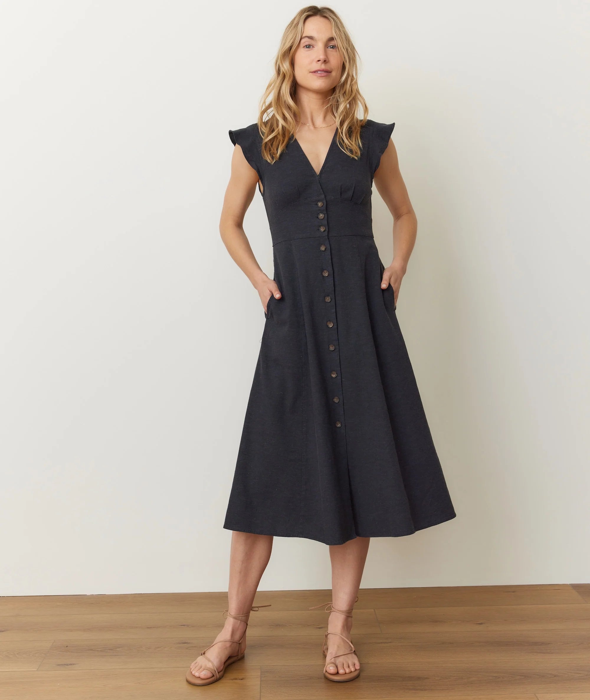 solid black midi dress Marine Layer - Camila Midi Dress