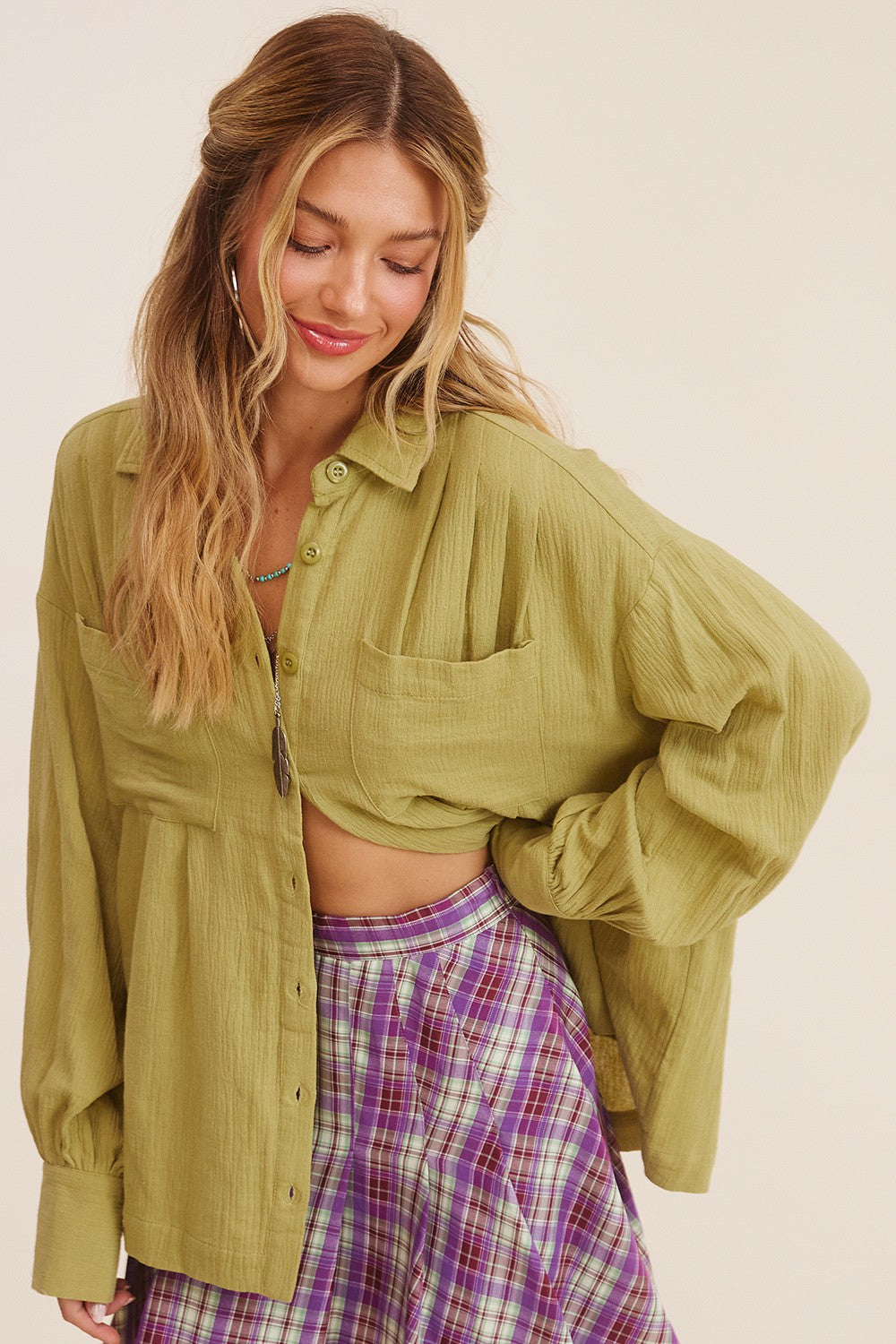 Una Lime Green Collared Top