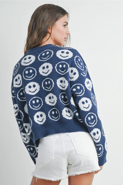 Ruru Navy Smiley Face Cardigan