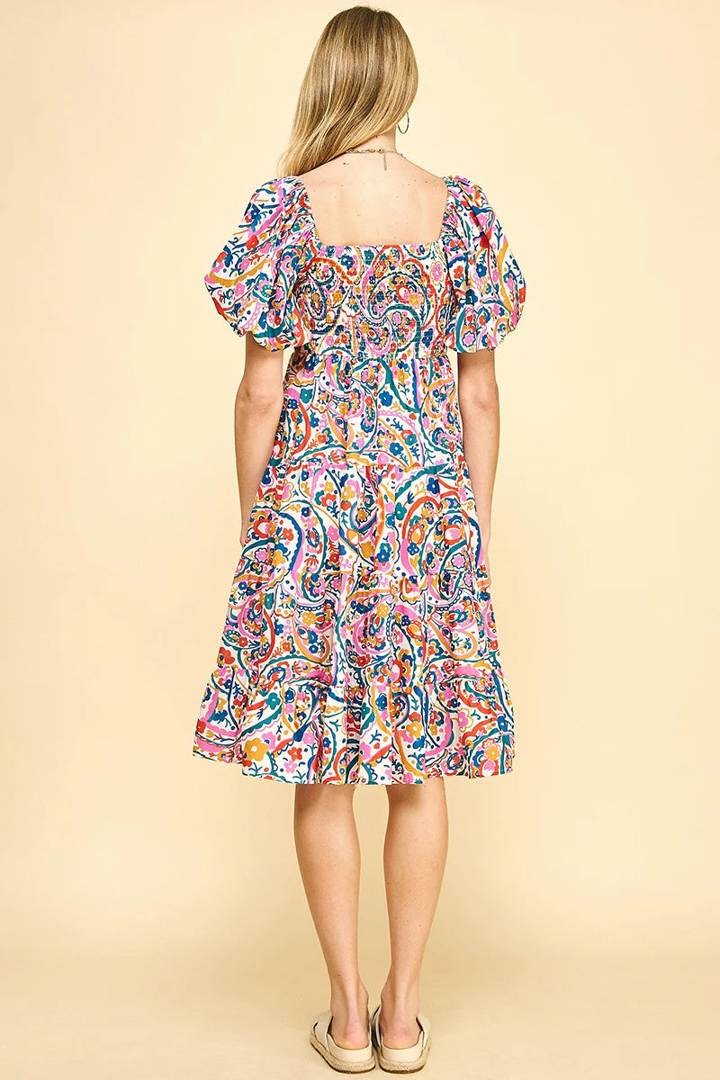 Opal Puff Sleeve Paisley Dress