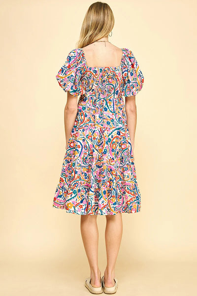 Opal Puff Sleeve Paisley Dress