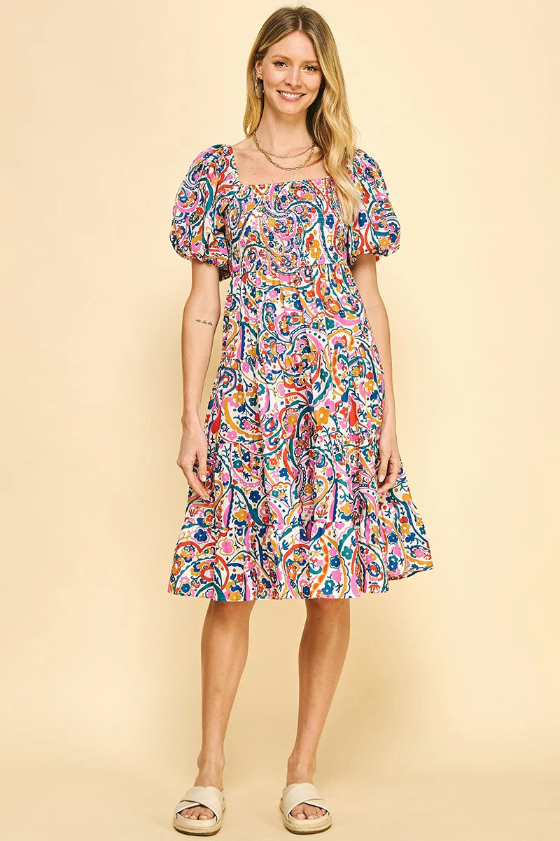 Opal Puff Sleeve Paisley Dress