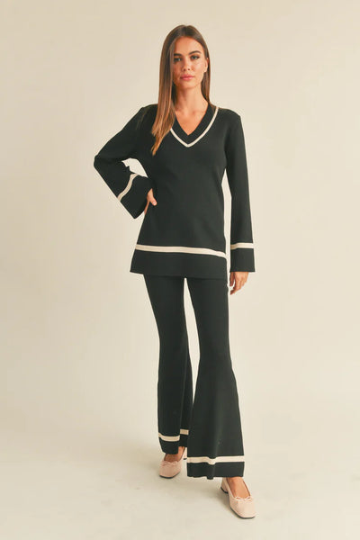 Wagner Black V Neck Knit Top