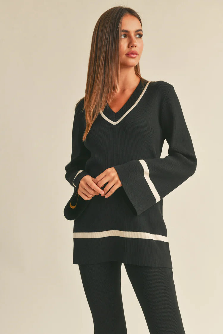 Wagner Black V Neck Knit Top