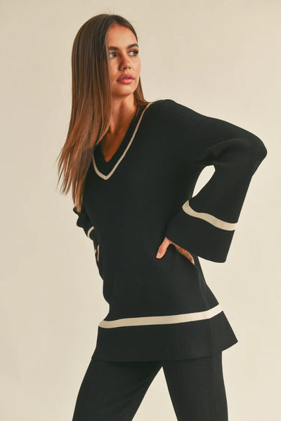 Wagner Black V Neck Knit Top