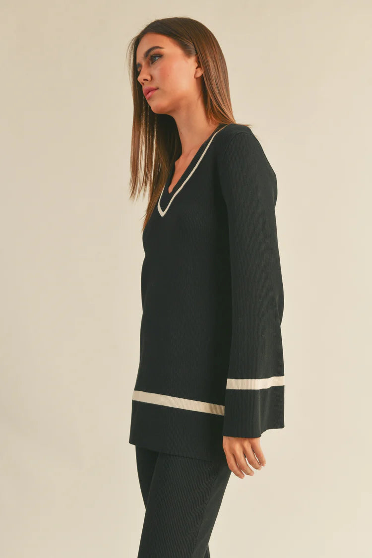 Wagner Black V Neck Knit Top