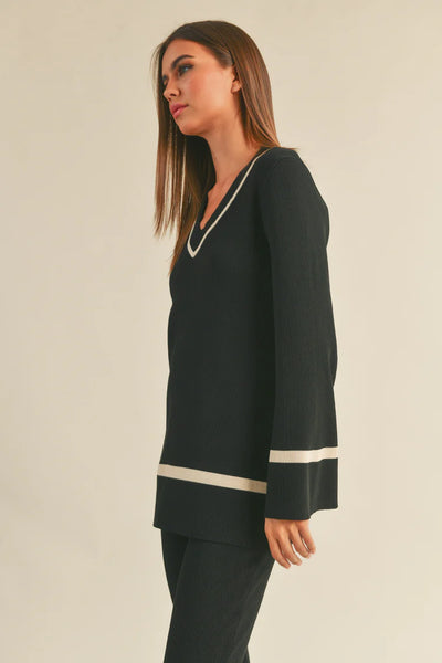 Wagner Black V Neck Knit Top