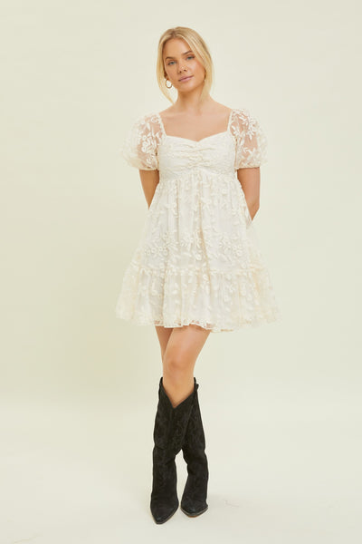 Sund Cream Lace Mini Babydoll Dress
