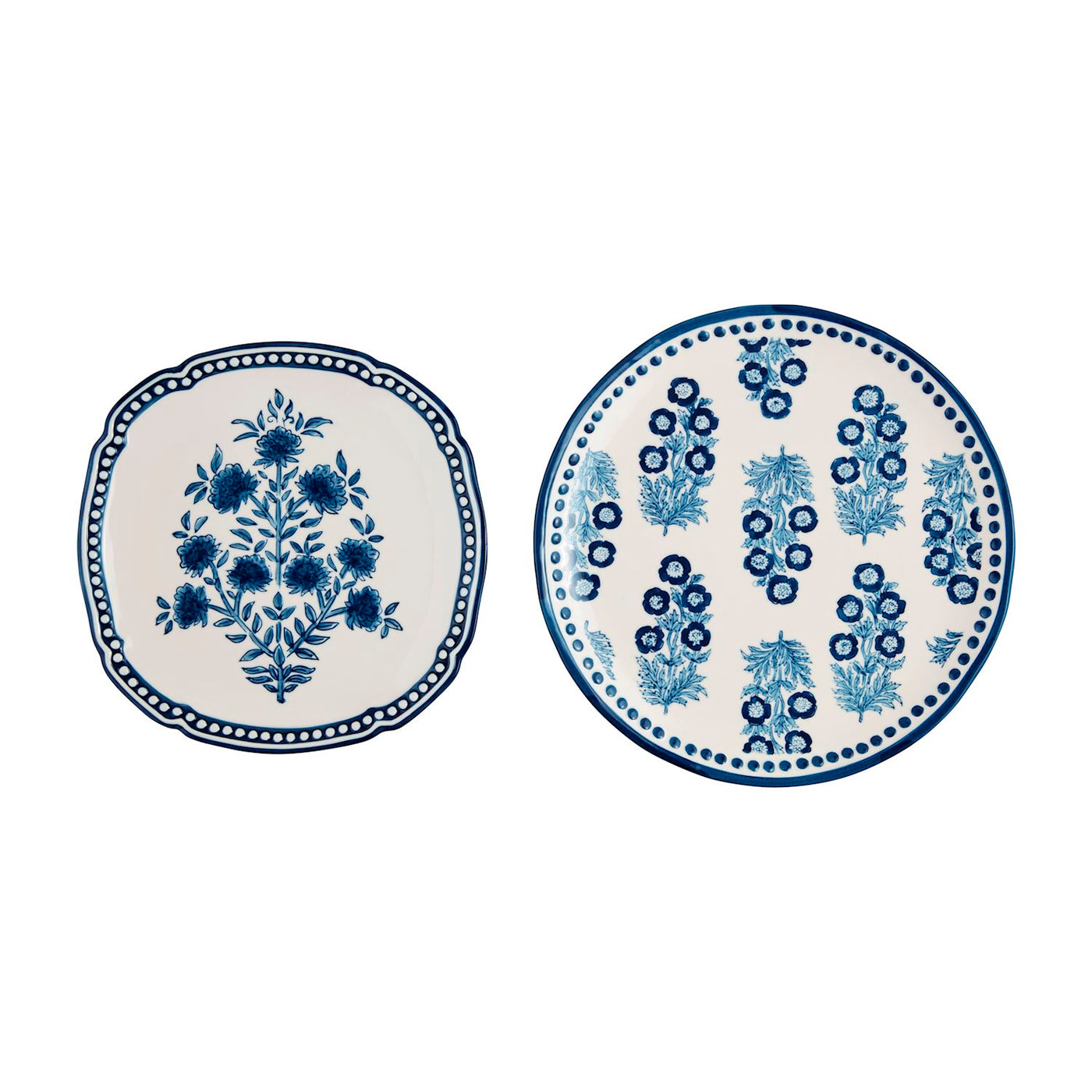 Blue Block Print Nested Platter Set