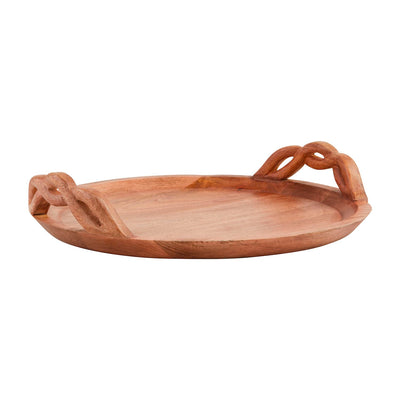 WOOD BRAIDED HANDLE TRAY