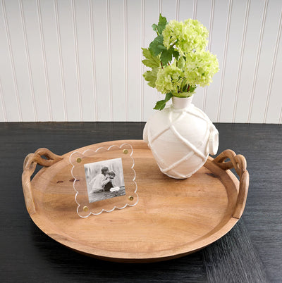 WOOD BRAIDED HANDLE TRAY