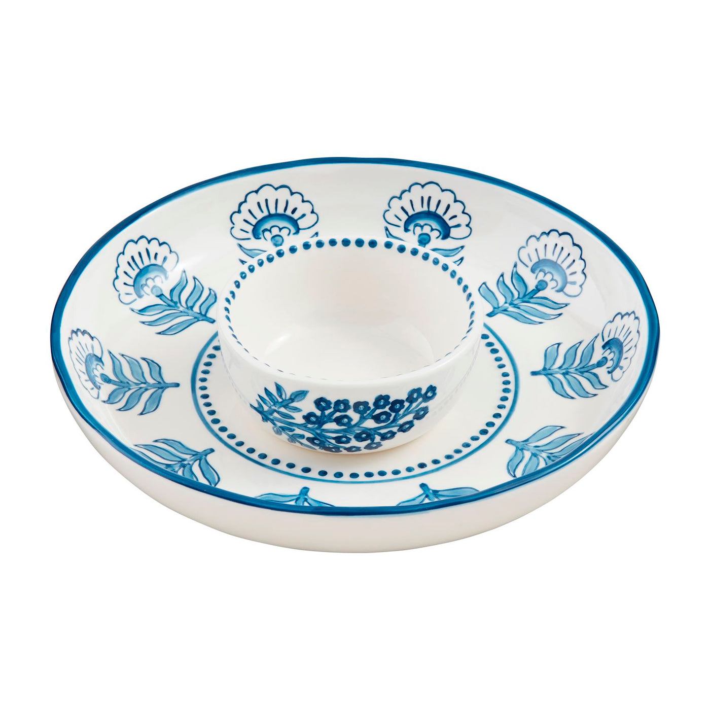 Blue Block Print Chip & Dip 2-piece Set