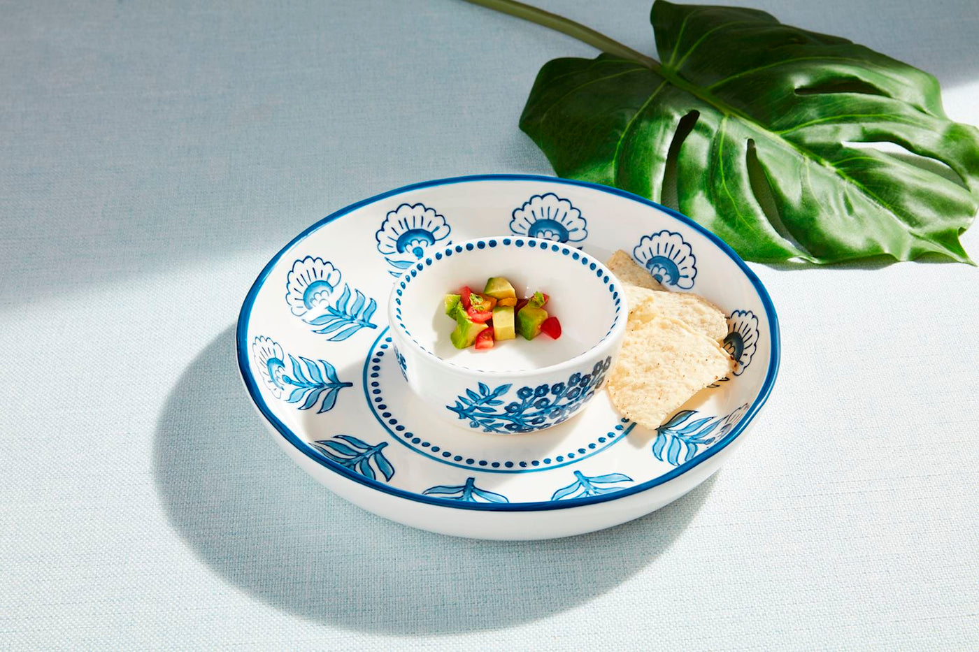 Blue Block Print Chip & Dip 2-piece Set