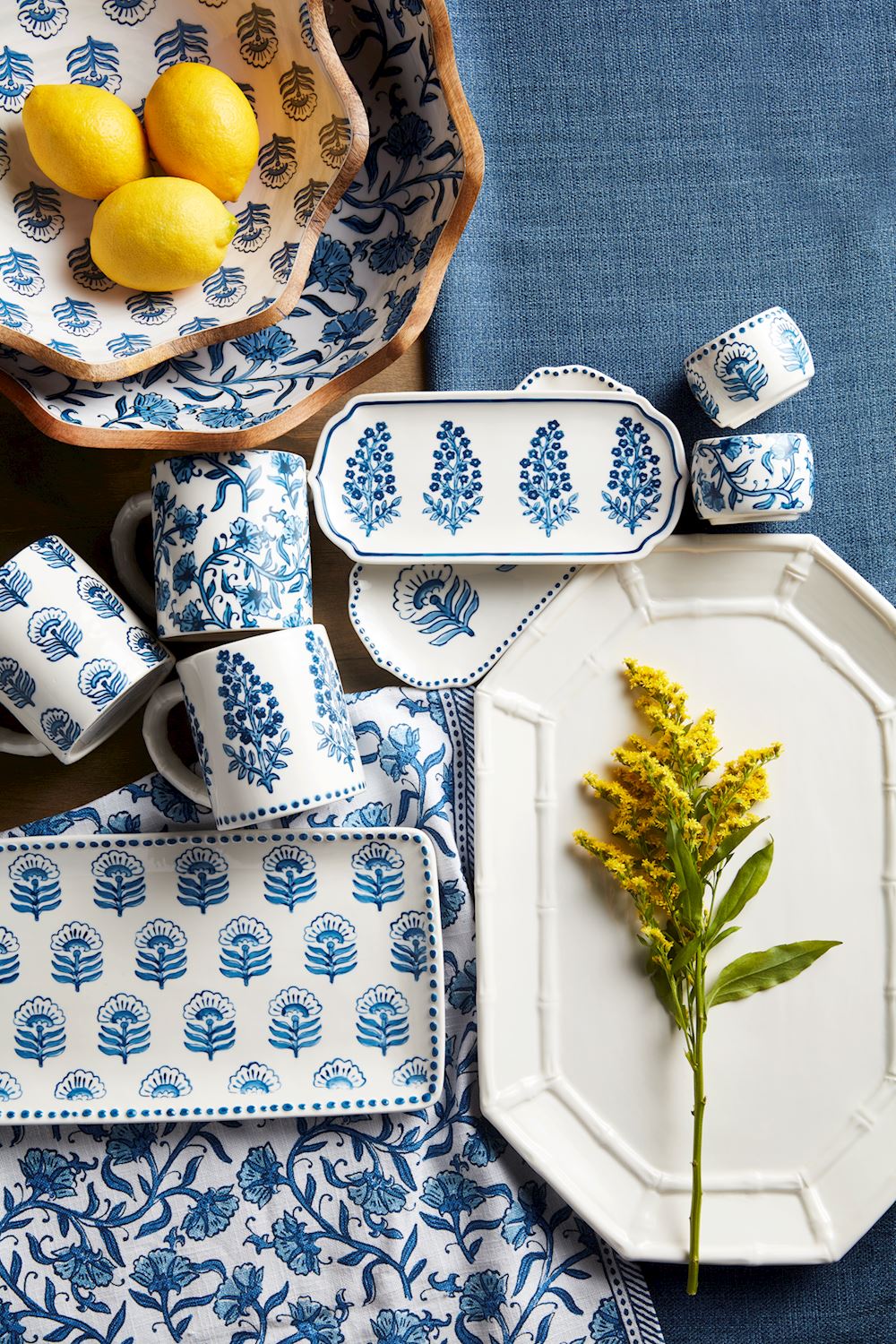 Blooms Blue Block Print Mug
