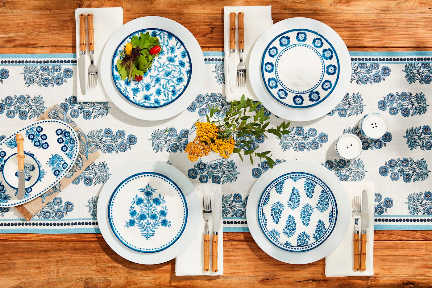Blue BLOCK PRINT TABLE RUNNER