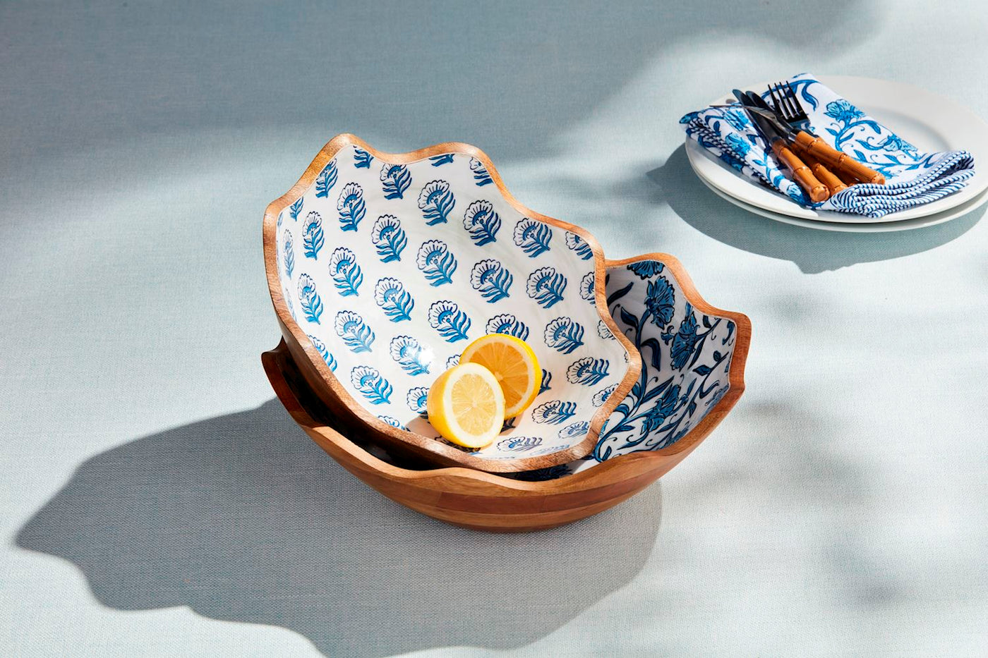 Blue BLOCK PRINT ENAMEL BOWL SET