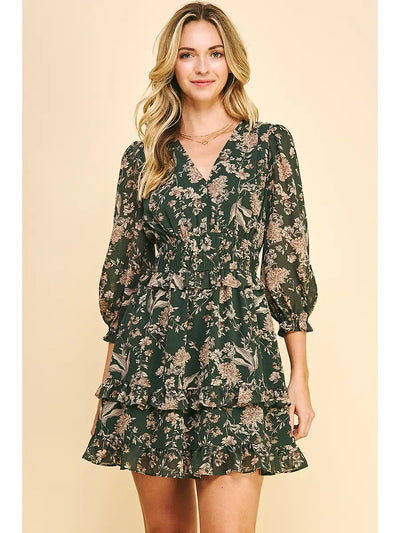 Fleming Dark Green Floral Dress