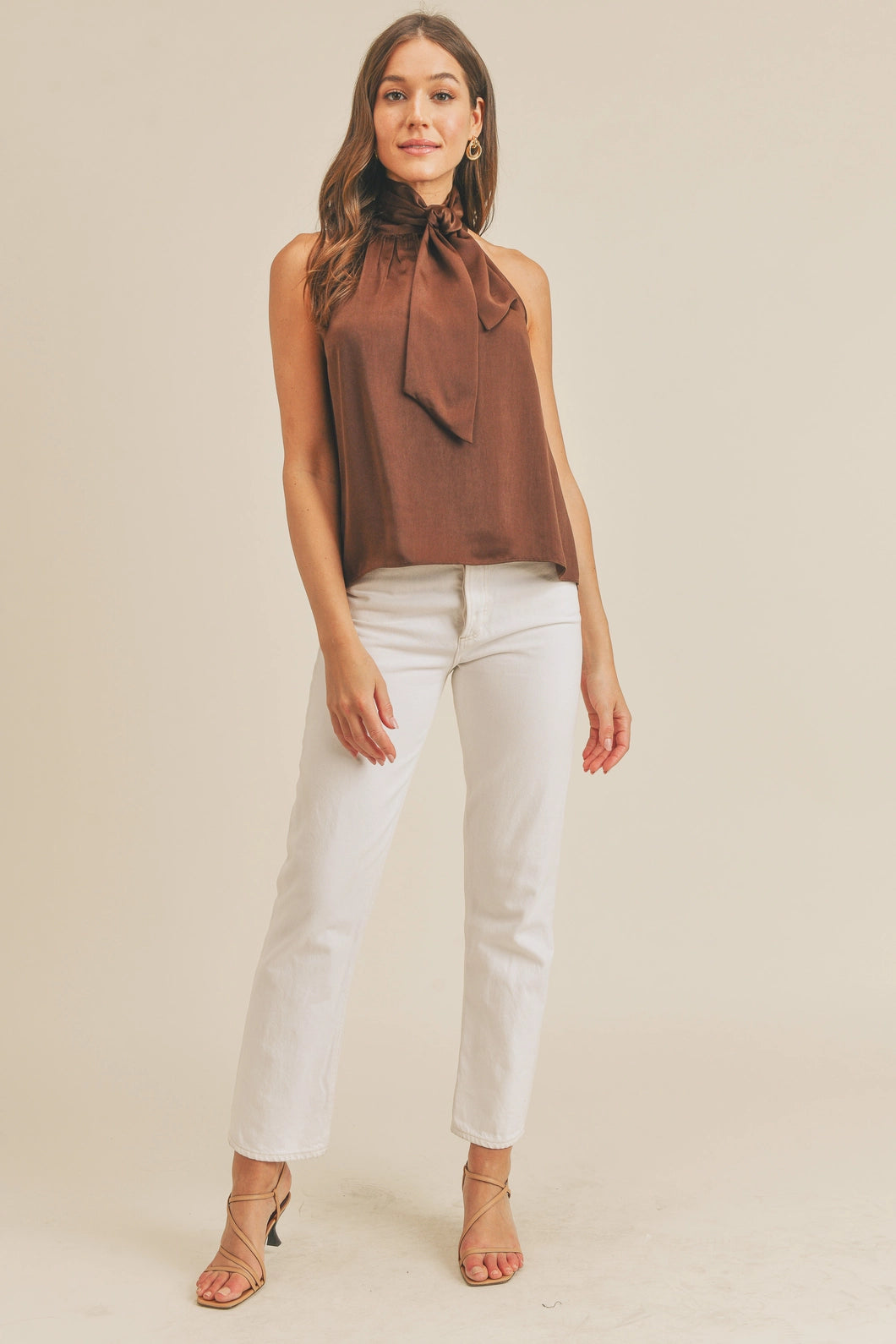 Alani Brown Silky Halter Top