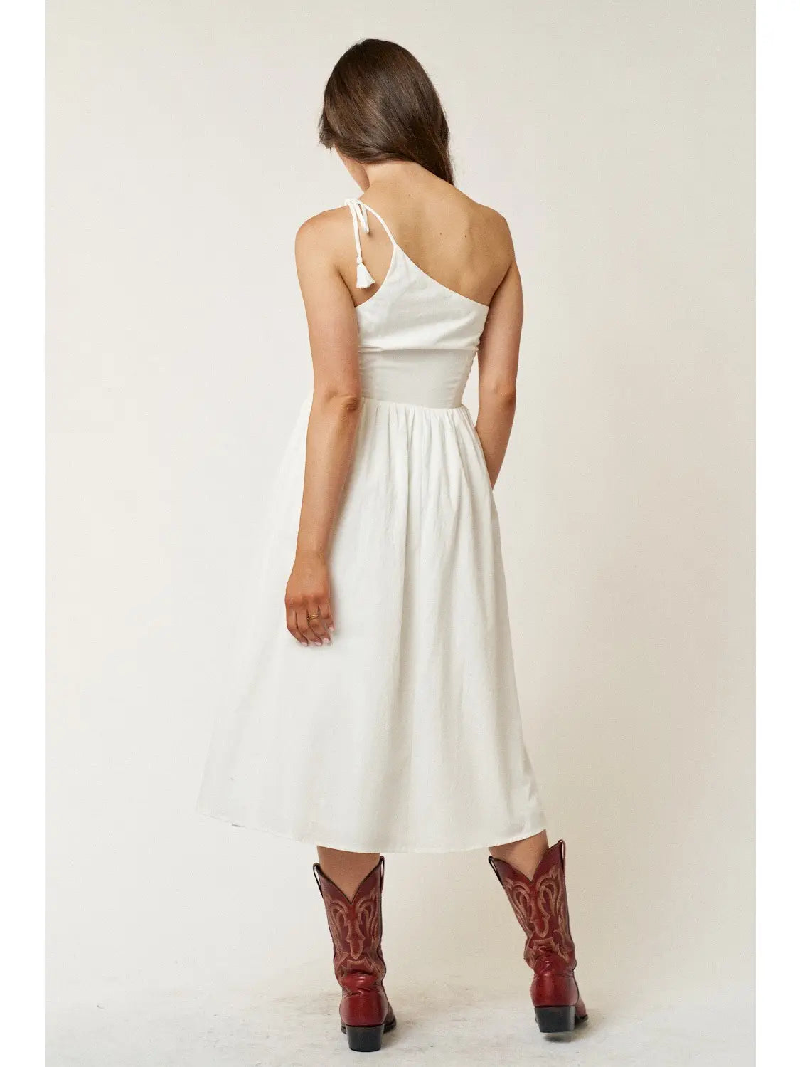 Joku White Tassel One Shoulder Dress