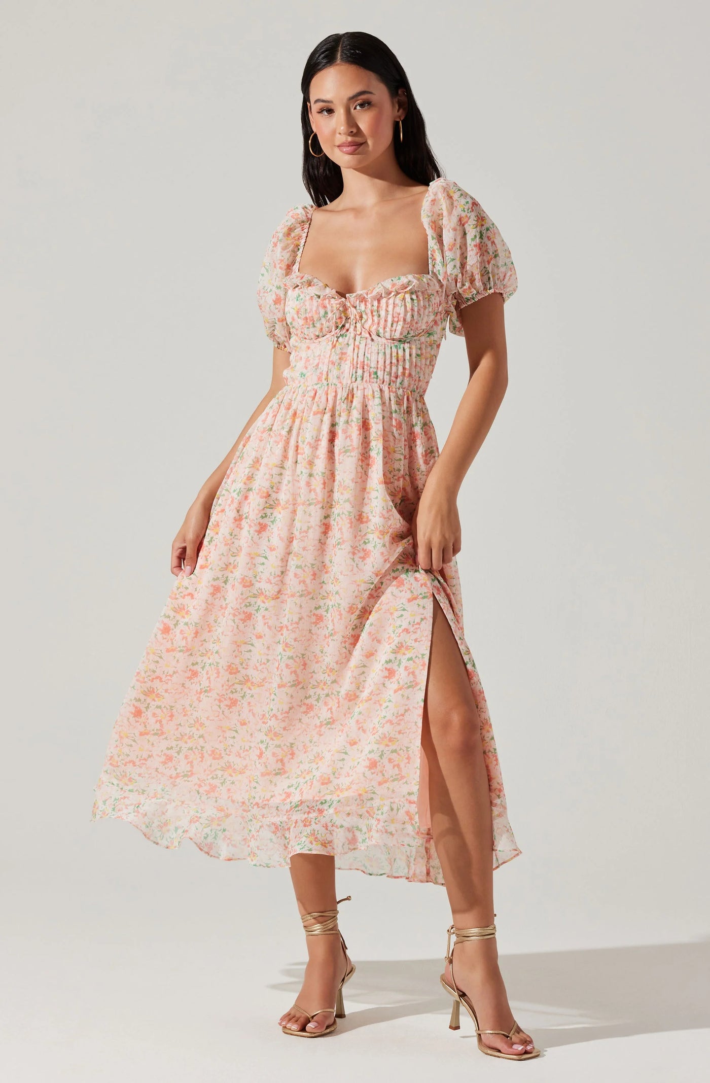 Astr The Label Womens Floral Pintuck Midi Dress Orange L Astr The Label Womens Floral Pintuck Midi Dress Orange L