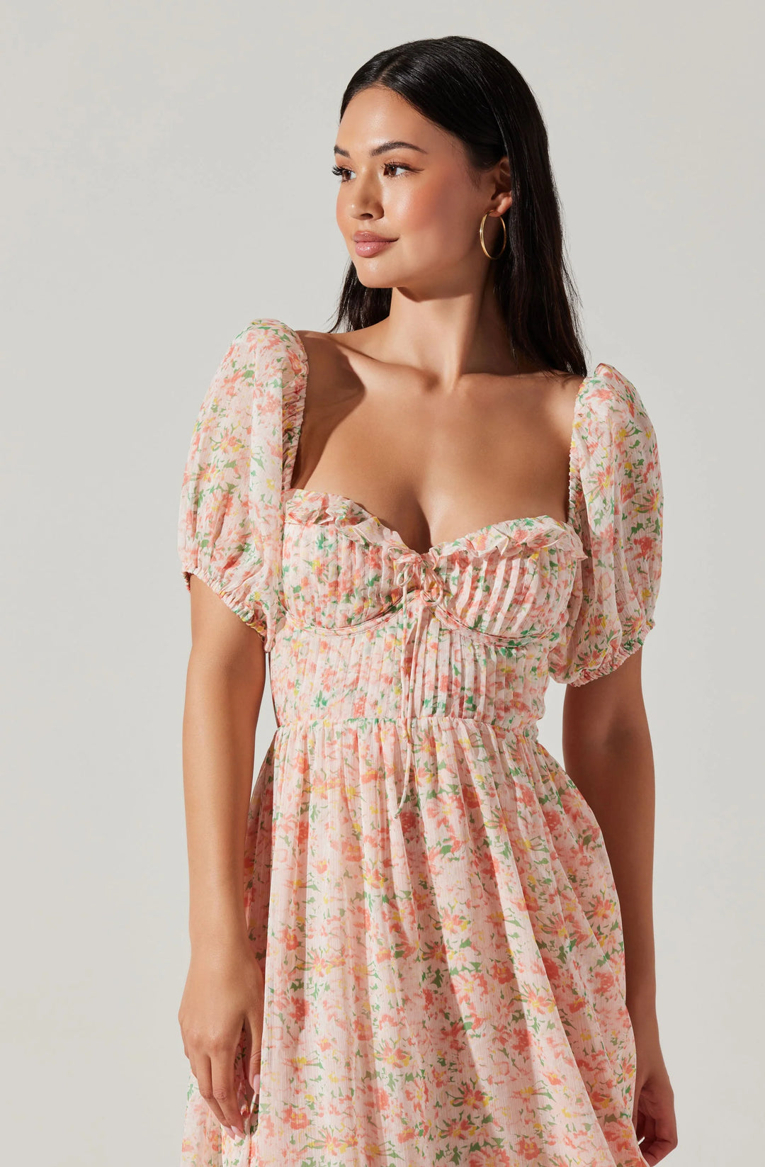 Astr The Label Womens Floral Pintuck Midi Dress Orange L Astr The Label Womens Floral Pintuck Midi Dress Orange L