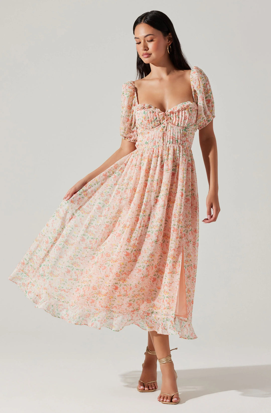 Astr The Label Womens Floral Pintuck Midi Dress Orange L Astr The Label Womens Floral Pintuck Midi Dress Orange L