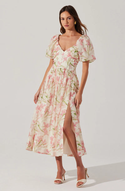 Astr The Label | Sasilia Floral Puff Sleeve Dress in Pink Cream Floral | Size S Astr The Label | Sasilia Floral Puff Sleeve Dress in Pink Cream Floral | Size S