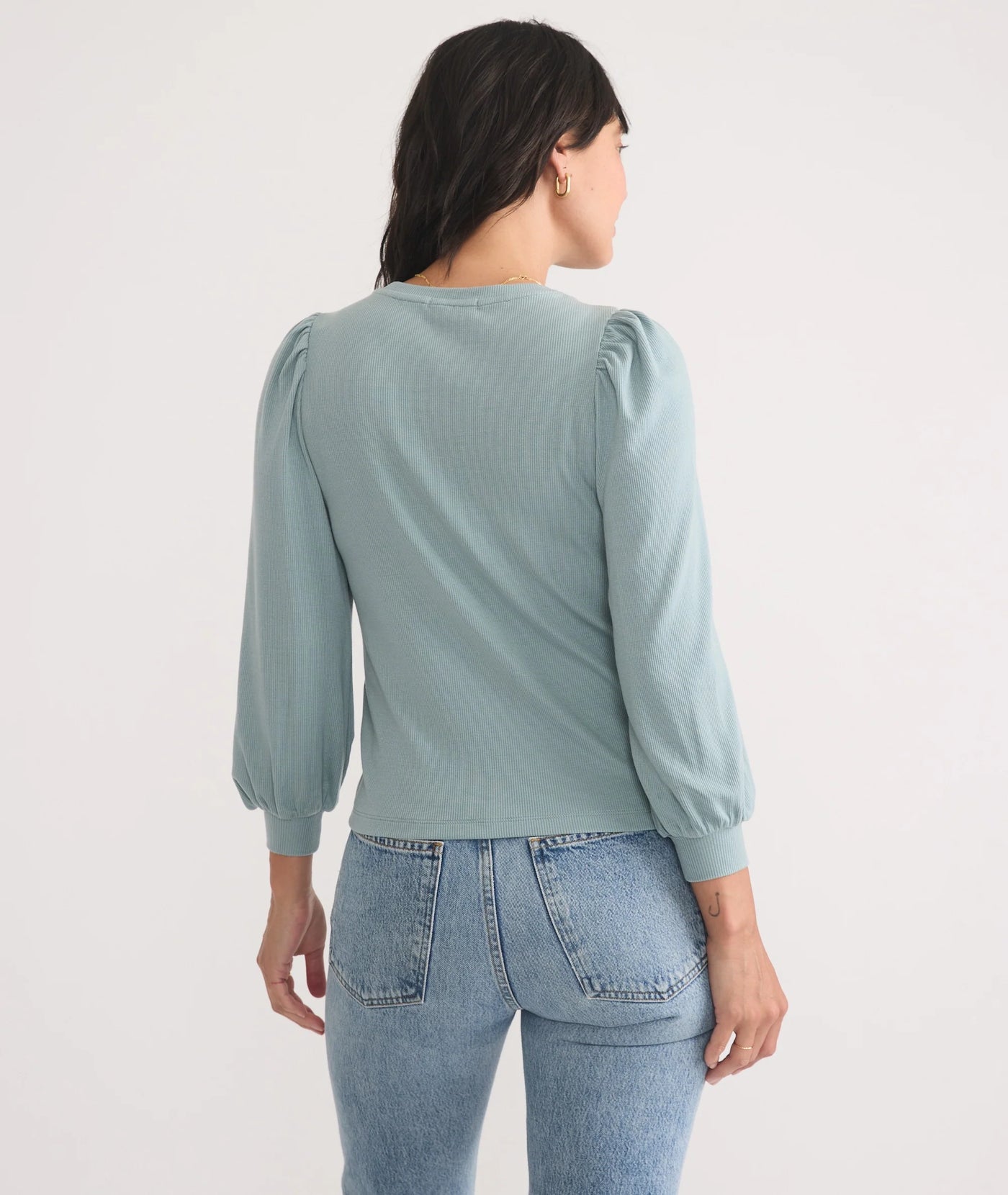 Lexi Rib Puff Sleeve Top - Slate