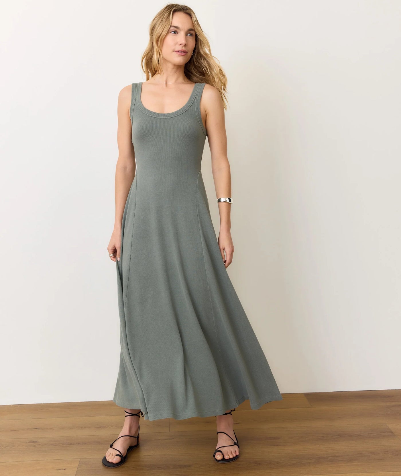 Lexi Rib Sun-In Scoop Neck Dress -Forest