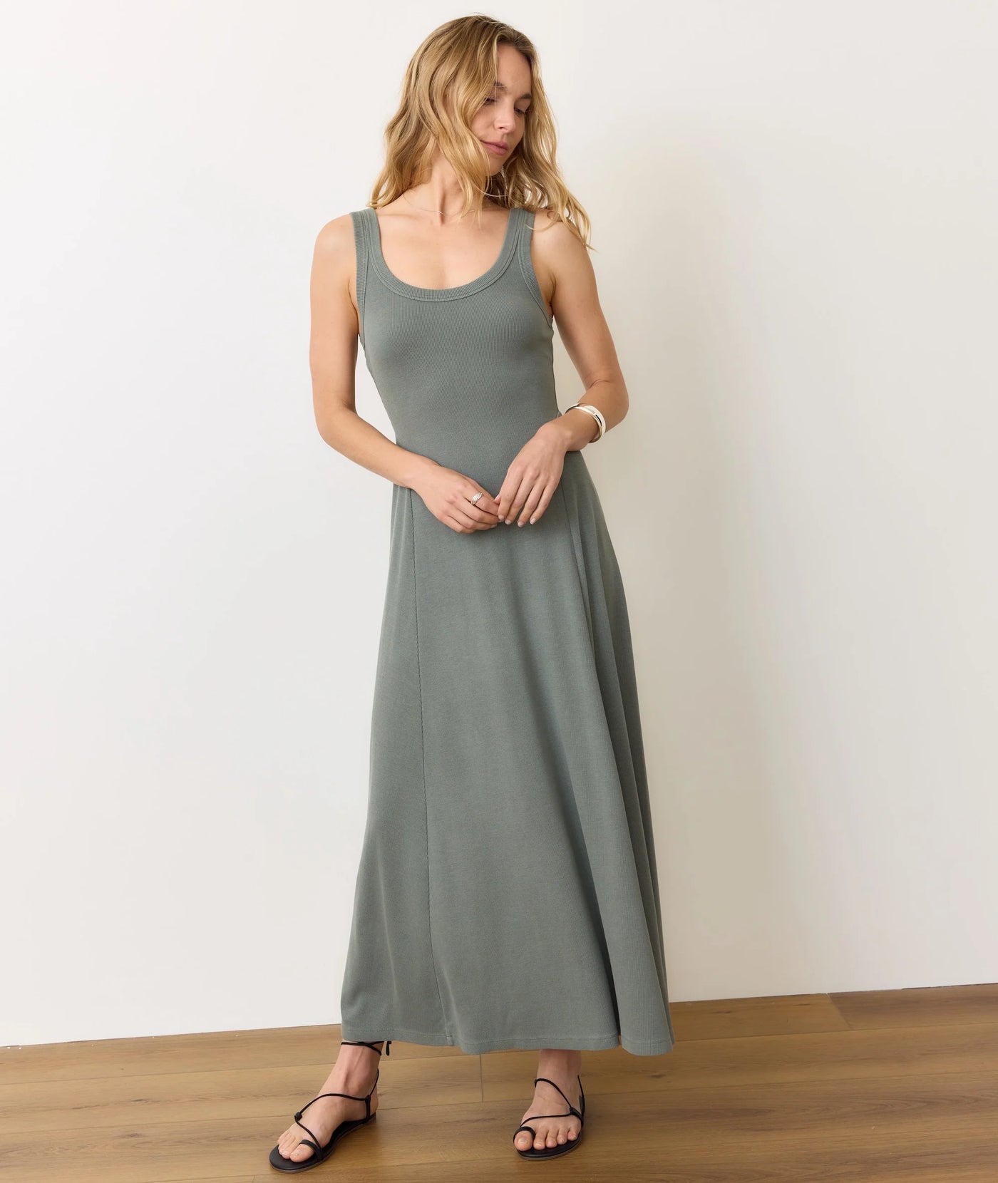 Lexi Rib Sun-In Scoop Neck Dress -Forest