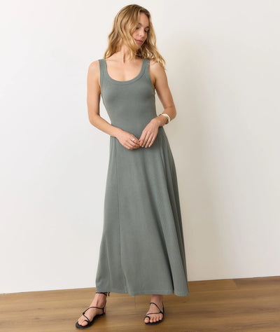 Lexi Rib Sun-In Scoop Neck Dress -Forest