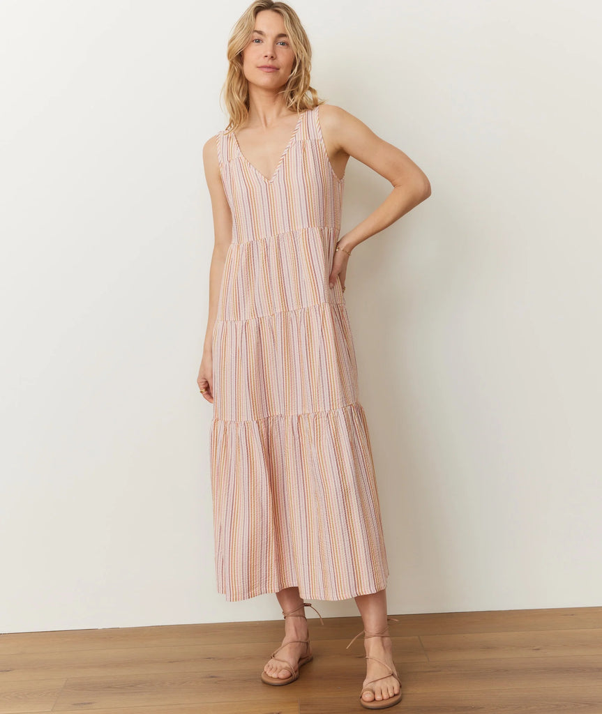Marine Layer Corinne Seersucker Maxi Dress - Women's Warm Stripe, S