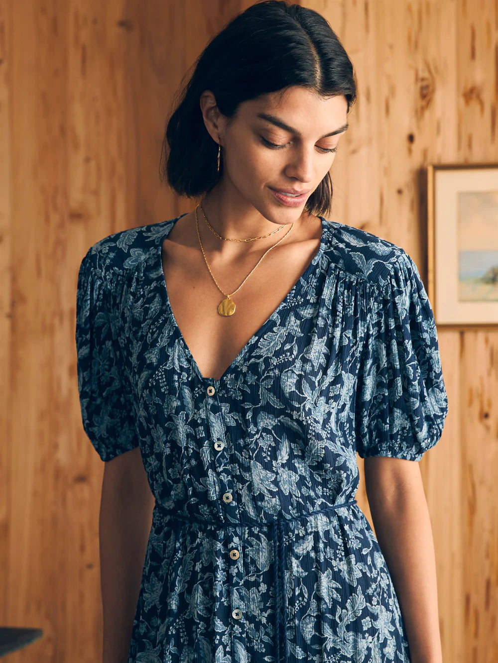 faherty orinda mini dress Faherty Orinda Tie Waist Button-Up Crepe Minidress Womens Small Black  Floral A-Line Knee Length Short Sleeve V-Neck Lightweight Rayon Buttoned  Back
