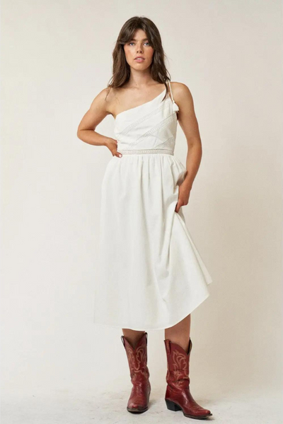 Joku White Tassel One Shoulder Dress