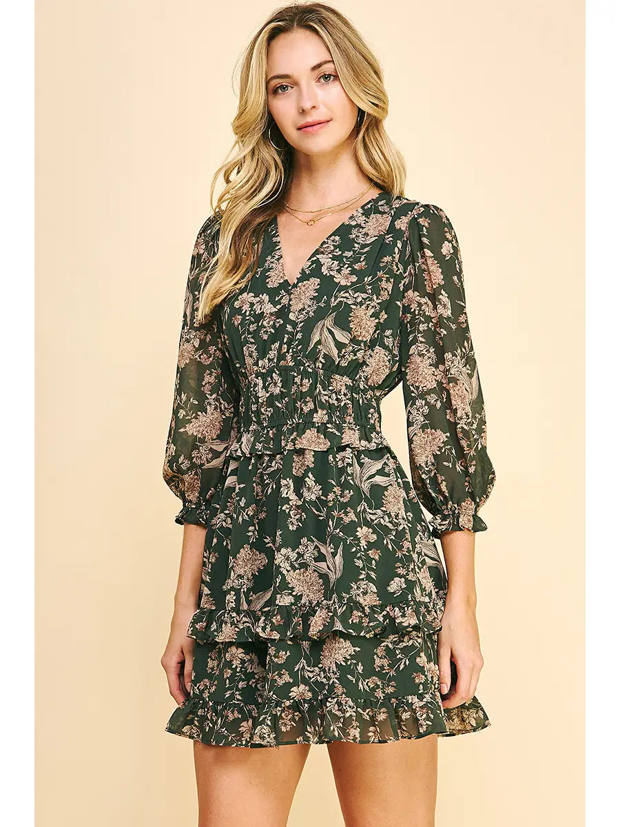 Fleming Dark Green Floral Dress
