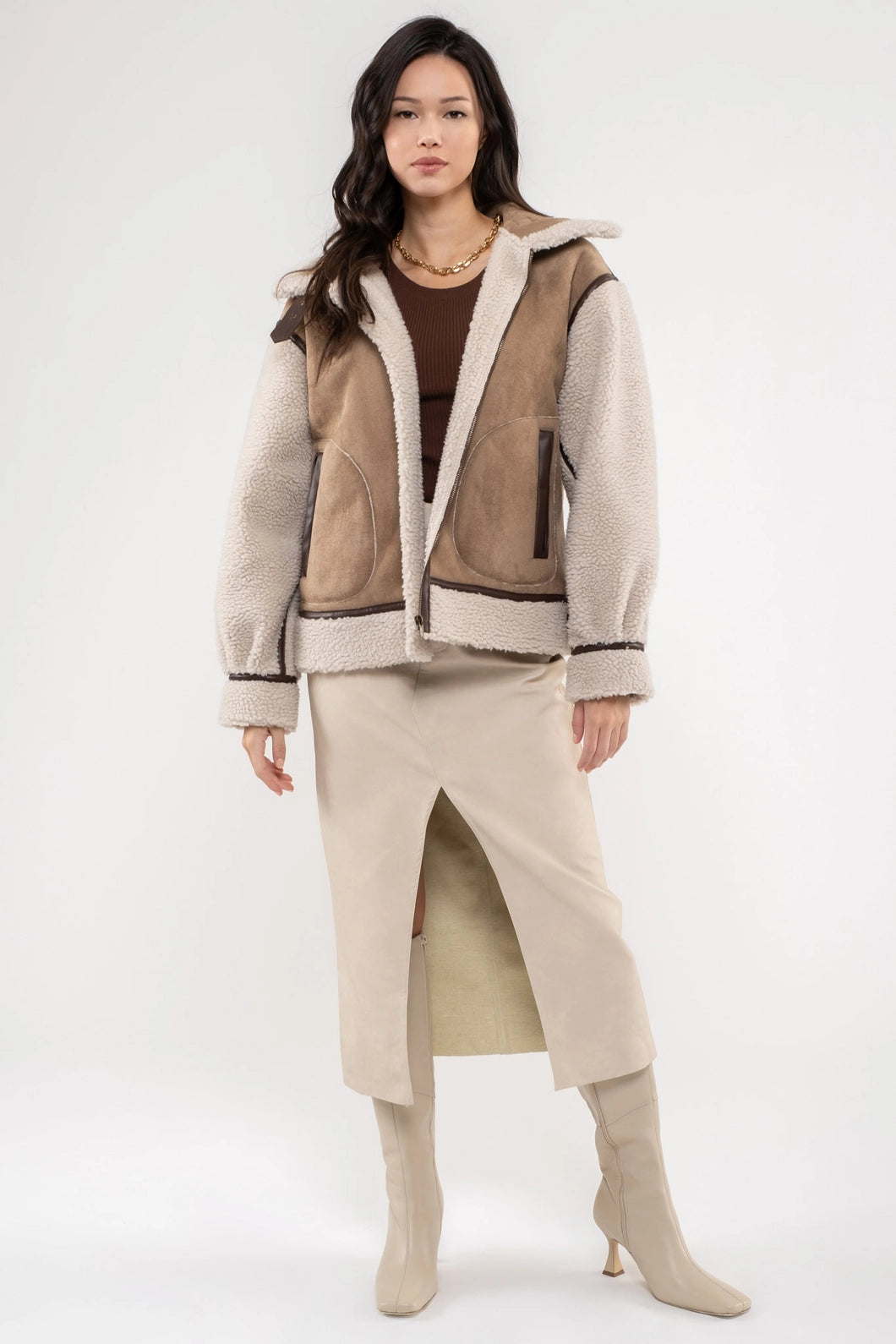 Belted Mustang Faux Shearling Jacket
