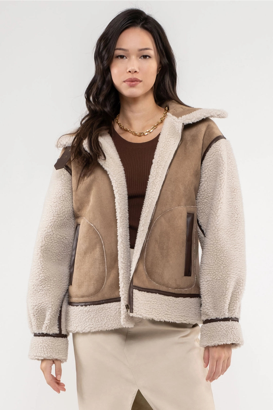 Belted Mustang Faux Shearling Jacket