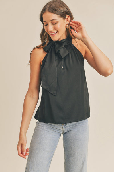 Alani Black Silky Halter Top
