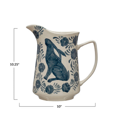 Blue Rabbit Floral Stoneware Pitcher