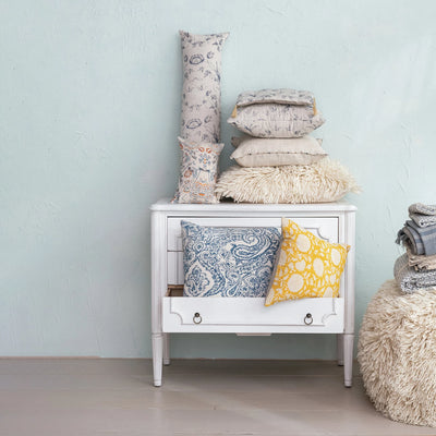 Blue Floral Cotton Linen Pillow