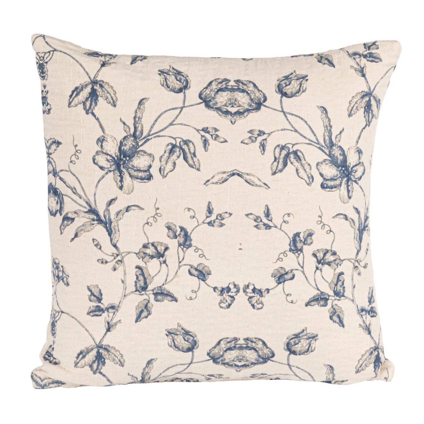 Blue Floral Cotton Linen Pillow