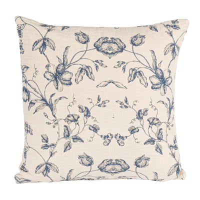 Blue Floral Cotton Linen Pillow