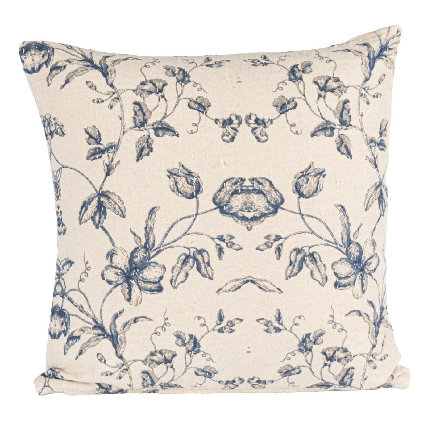 Blue Floral Cotton Linen Pillow