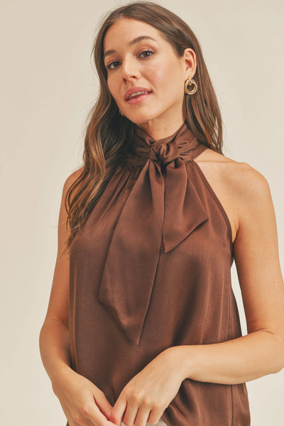 Alani Brown Silky Halter Top