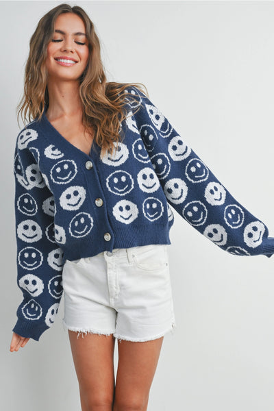 Ruru Navy Smiley Face Cardigan
