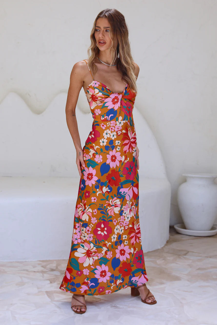 Bale Orange Twist Maxi Floral Dress