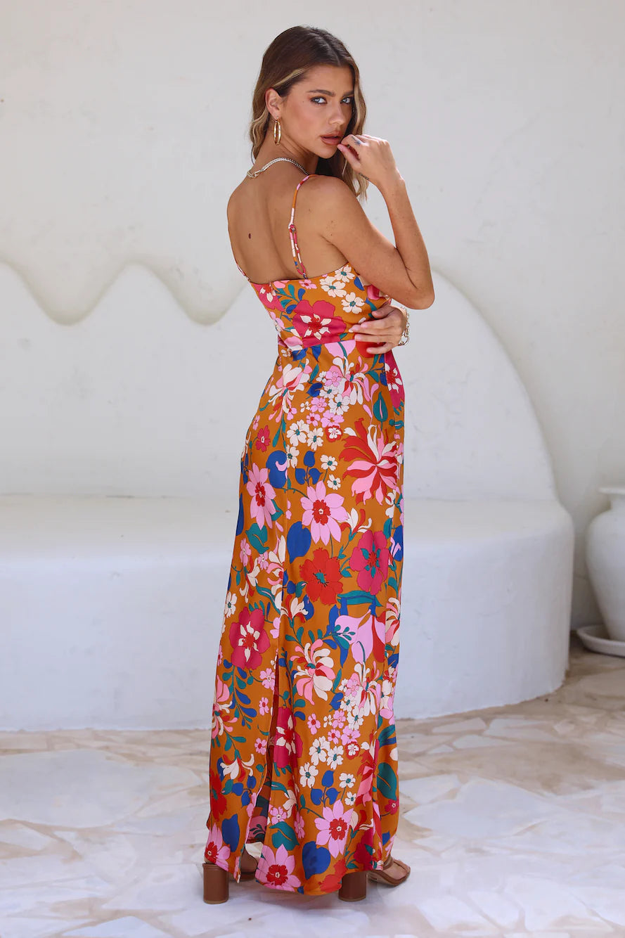 Bale Orange Twist Maxi Floral Dress
