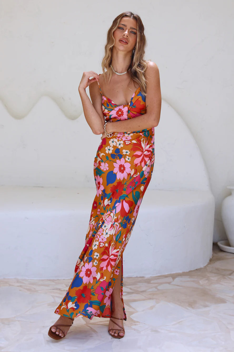 Bale Orange Twist Maxi Floral Dress