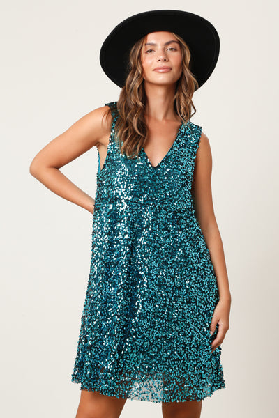 Eavey Turquoise Sequin Mini Dress