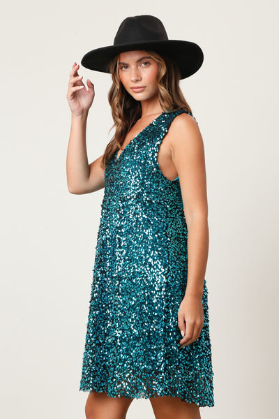 Eavey Turquoise Sequin Mini Dress